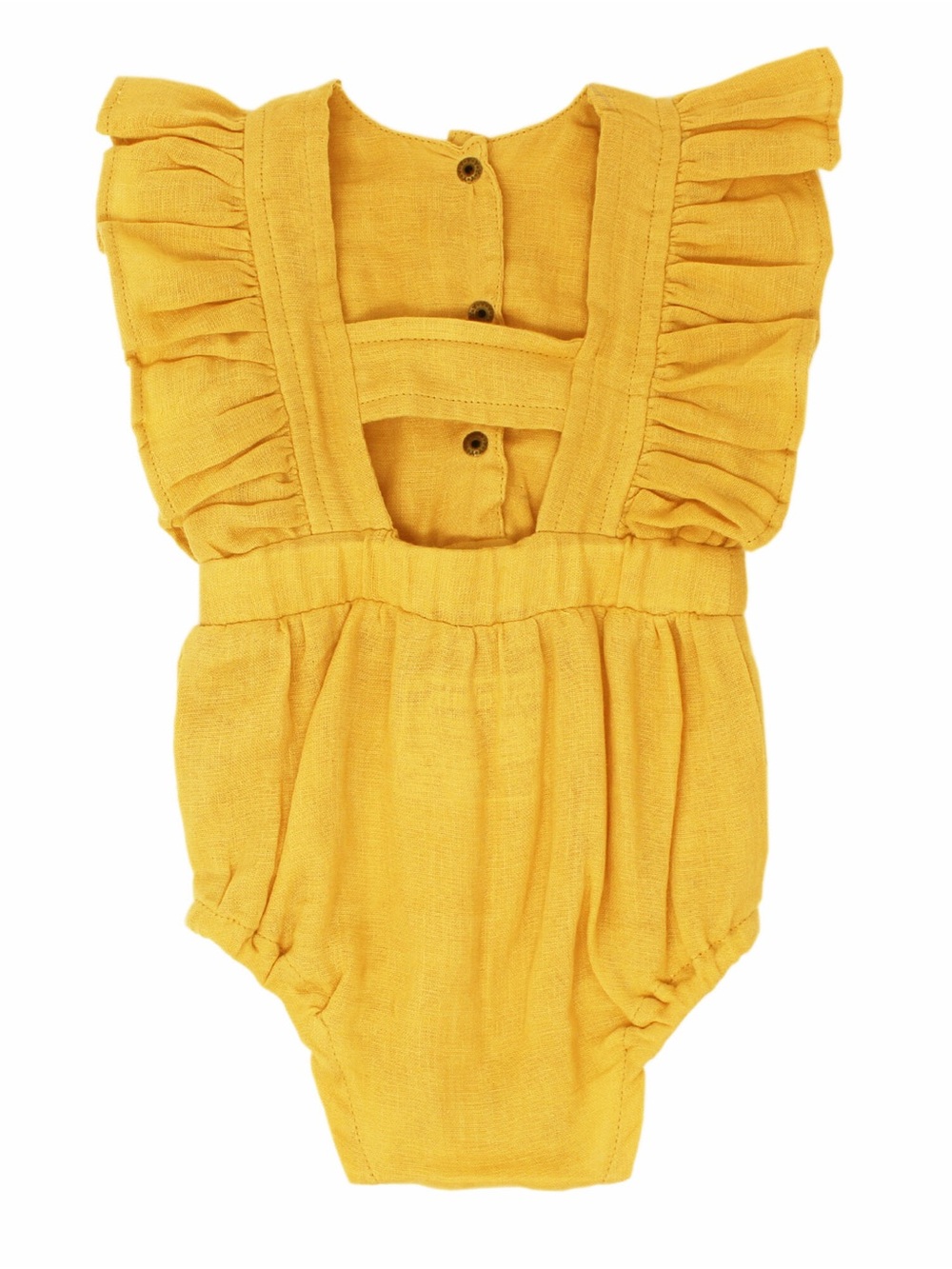 9-12m NWT L'ovedbaby Girls Organic Muslin Ruffle Bodysuit- Saffron Yellow - Picture 2 of 7
